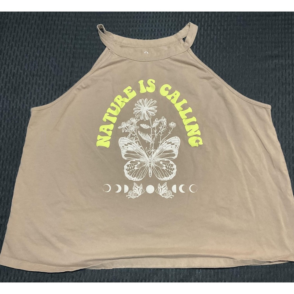 Organic Generation Tank Top Womens 3X Brown Nature Is Calling Butterfly Halter